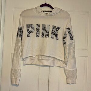 PINK White Cropped Sweatshirt